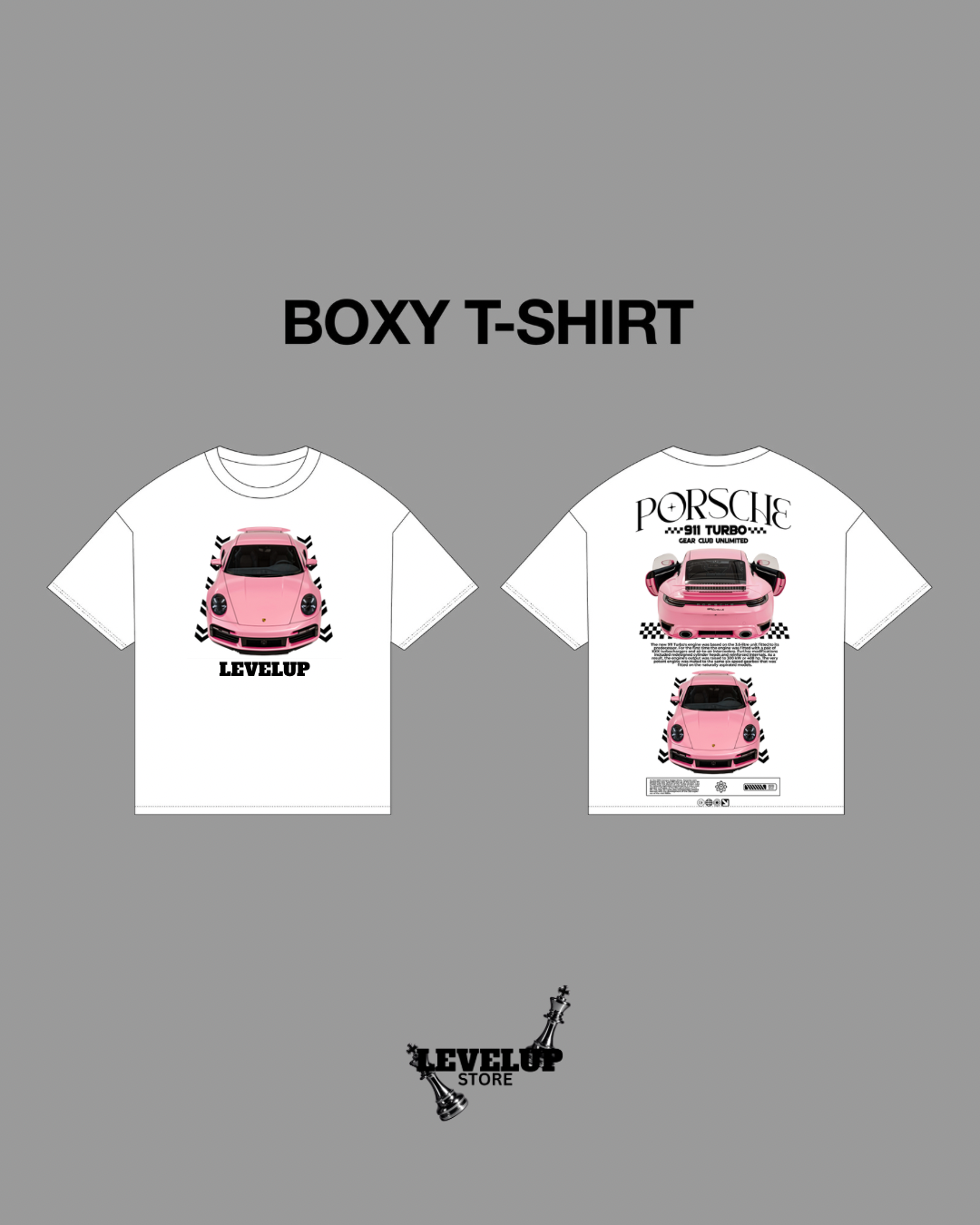 PORSCHE 911 PINK TURBO WHITE OVERSIZED T-SHIRT