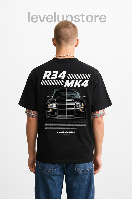 R34 × MK4 | JDM Legends BLACK OVERSIZED T-SHIRT