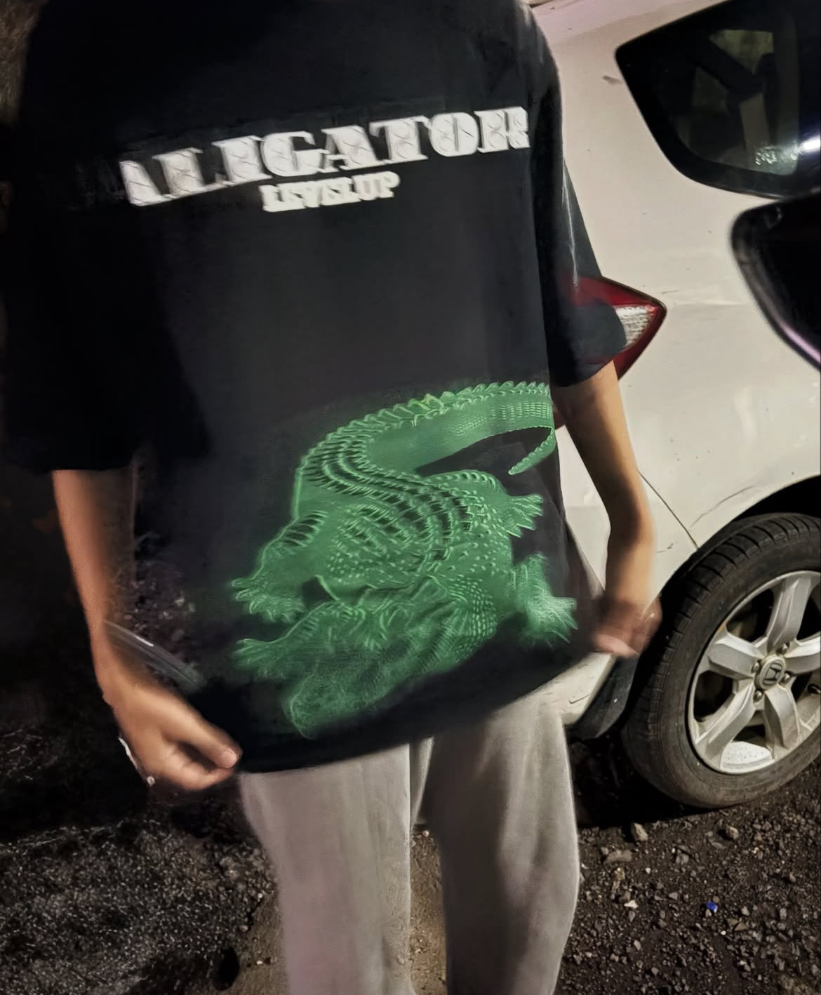 LEVELUP ALLIGATOR oversized black T-shirt puff / dtf printed