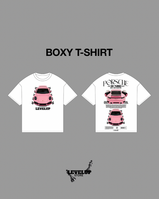PORSCHE 911 PINK TURBO WHITE OVERSIZED T-SHIRT