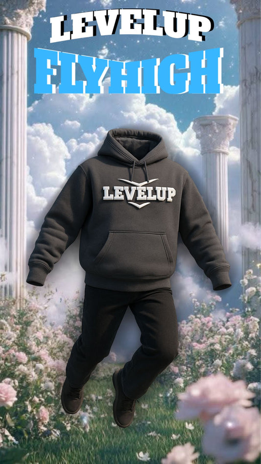 LEVELUP PUFF PRINTED PULL OVER BLACK HOODIE